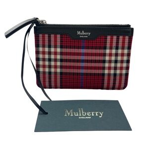 Vintage Mulberry Japan Tartan Check Zip Coin Pouch Canvas Leather NWT